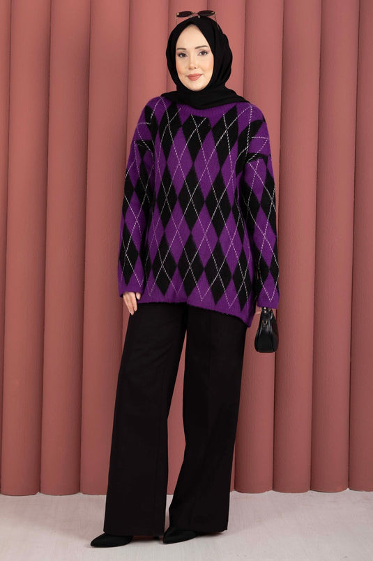 Softie Baklava Patterned Knit Sweater Purple