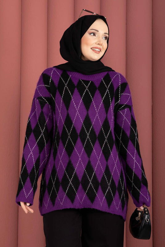 Softie Baklava Patterned Knit Sweater Purple
