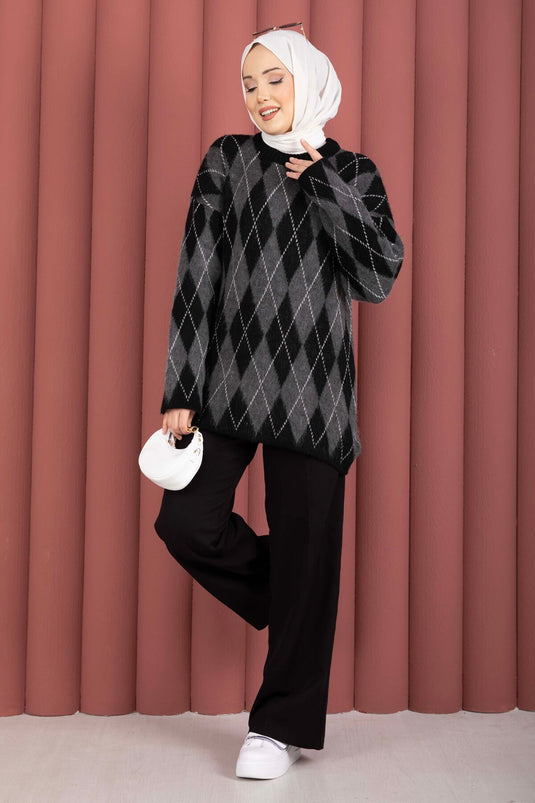 Softie Baklava Patterned Knit Sweater Black