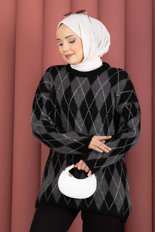 Softie Baklava Patterned Knit Sweater Black