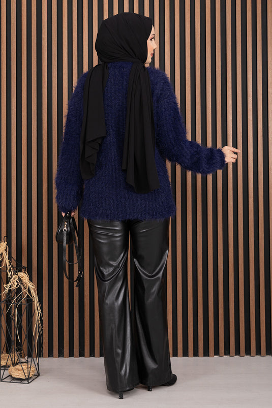 Pull en maille douce et texturée bleu marine