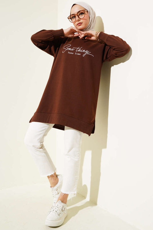 Tunique marron à deux cordes et imprimé Something