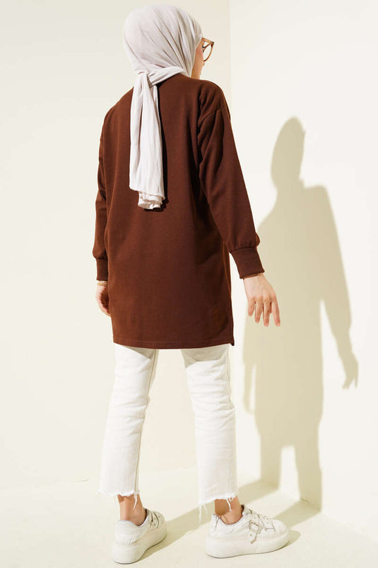 Tunique marron à deux cordes et imprimé Something