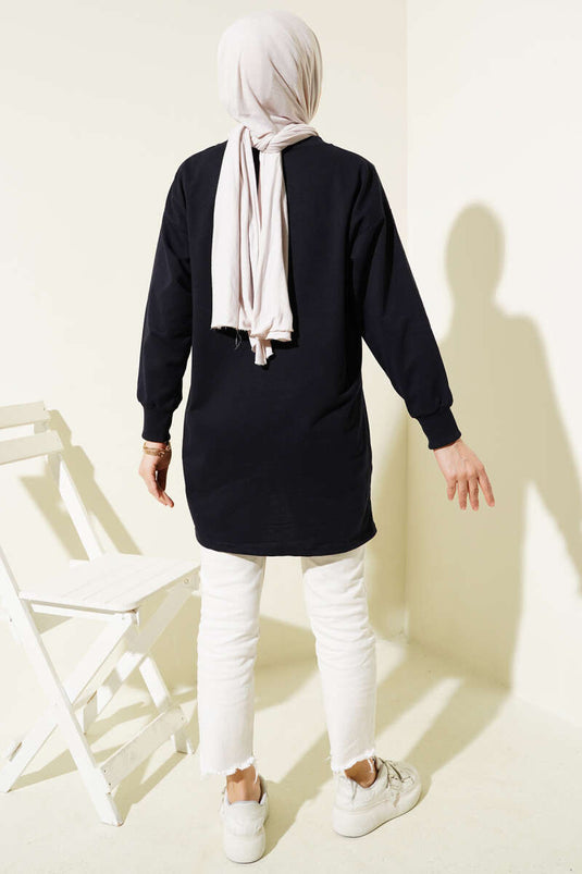 تونيك مطبوع عليه Something Two-string باللون الأزرق الداكن