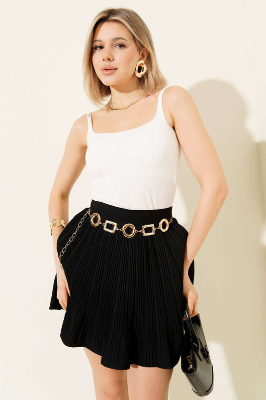 Mini geplooide rok met voering, zwart