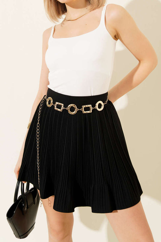 Mini geplooide rok met voering, zwart