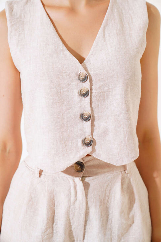 Ensemble en lin beige avec short