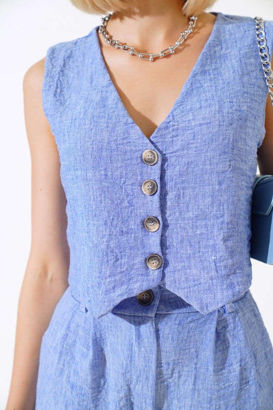 Ensemble en lin bleu avec short