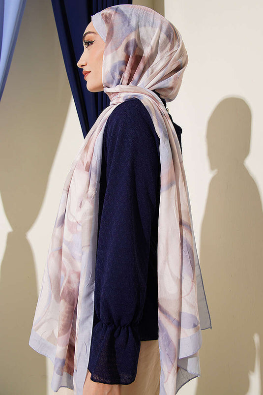 Abstraktes Blattmuster Bambus Crêpe Schal Babyblau