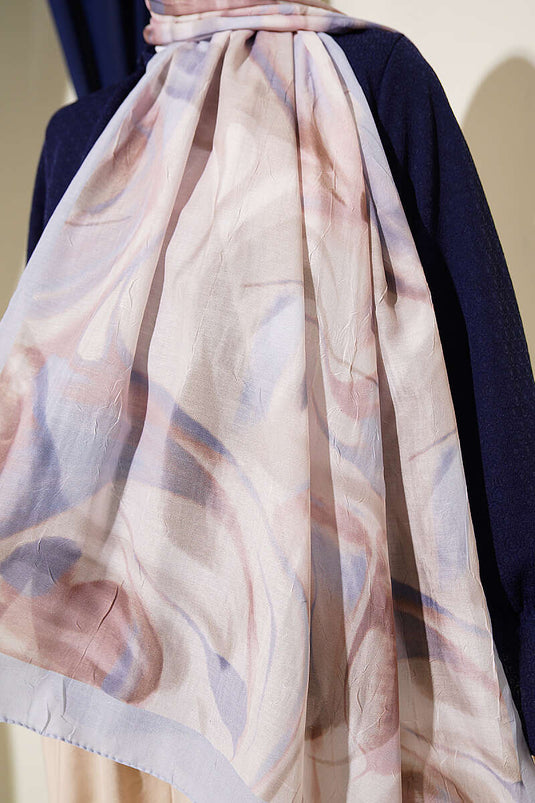 Abstraktes Blattmuster Bambus Crêpe Schal Babyblau