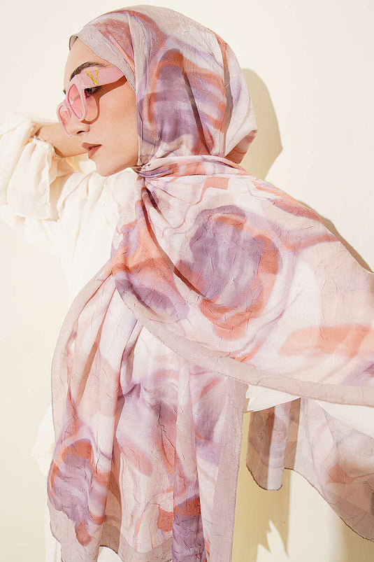 Foulard en bambou à motif feuilles abstraites beige
