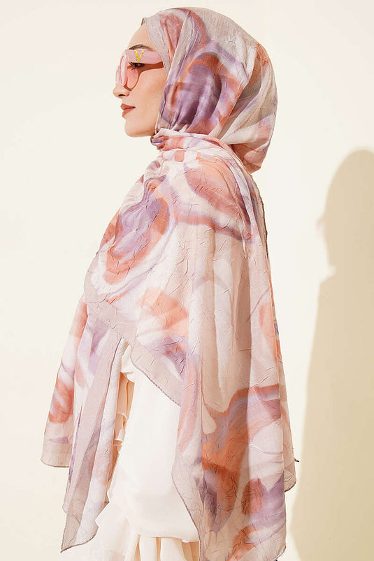 Foulard en bambou à motif feuilles abstraites beige
