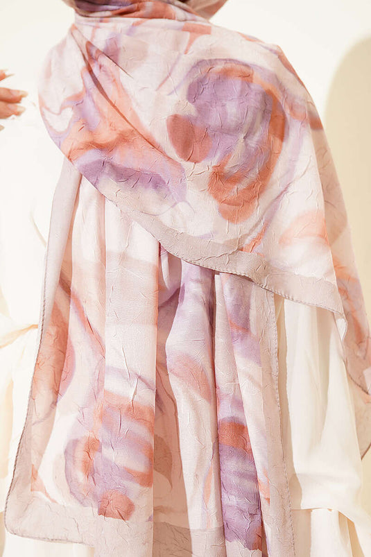 Foulard en bambou à motif feuilles abstraites beige