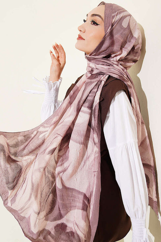 Foulard en bambou à motif feuilles abstraites, couleur vison