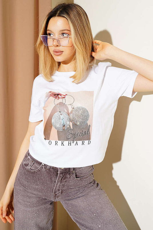 T-shirt Mini Spécial à Imprimé Pierre Blanc