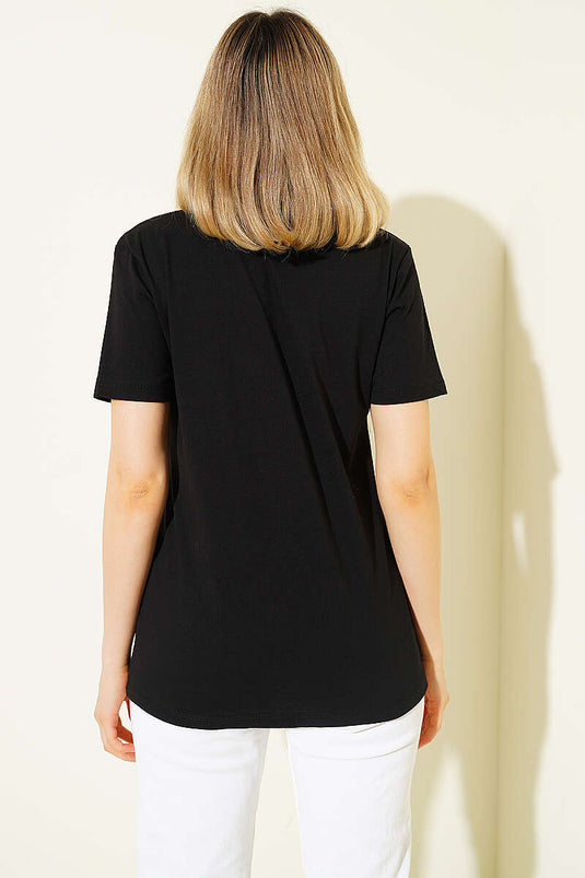 Special Mini Taş Baskılı T-shirt Siyah