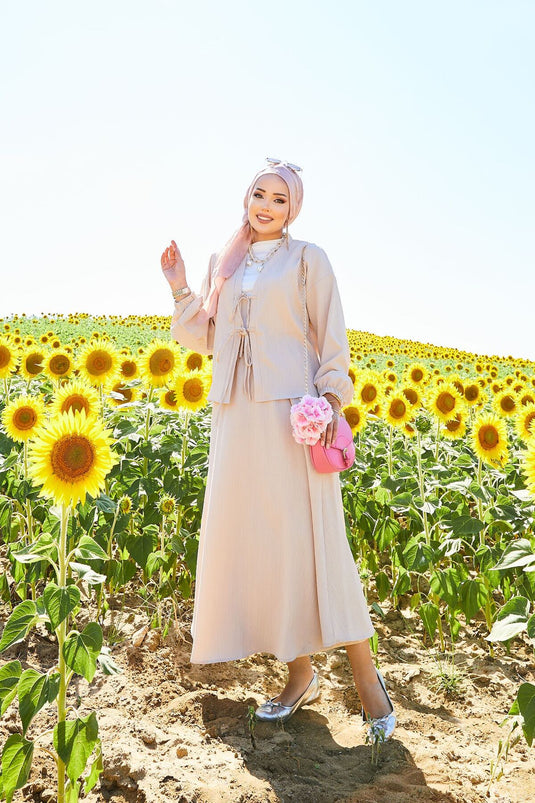 Spor Kimono Etekli Takım Bej