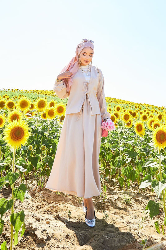 Spor Kimono Etekli Takım Bej