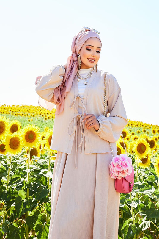 Spor Kimono Etekli Takım Bej