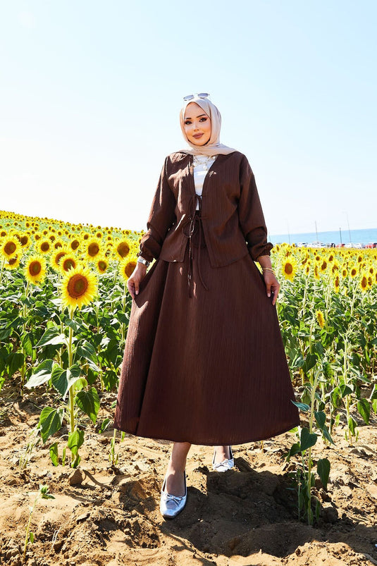 Ensemble Kimono Sport Avec Jupe Marron