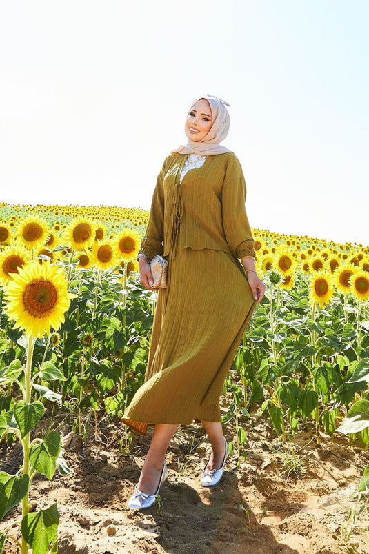 Ensemble jupe kimono de sport vert pétrole