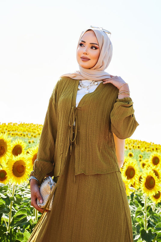 Ensemble jupe kimono de sport vert pétrole