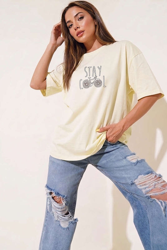 Stay Cool Baskılı T-shirt Sarı