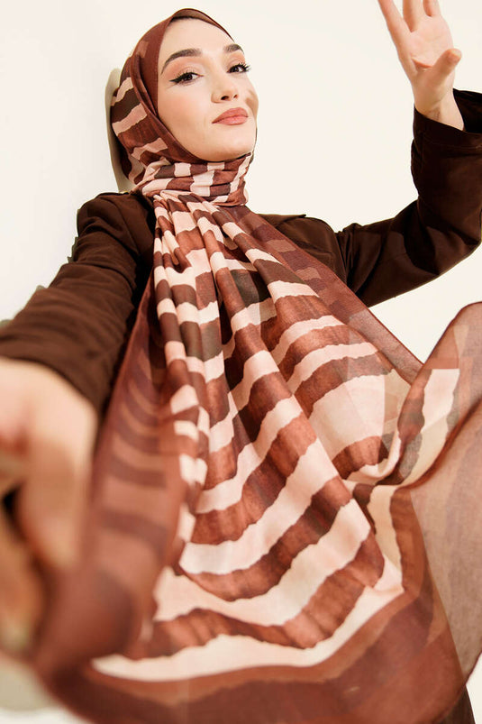 Stick Desen Lina Şal Kahve
