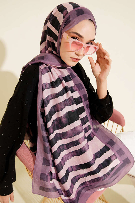 Bufanda Lina con patrón de palitos, color lila