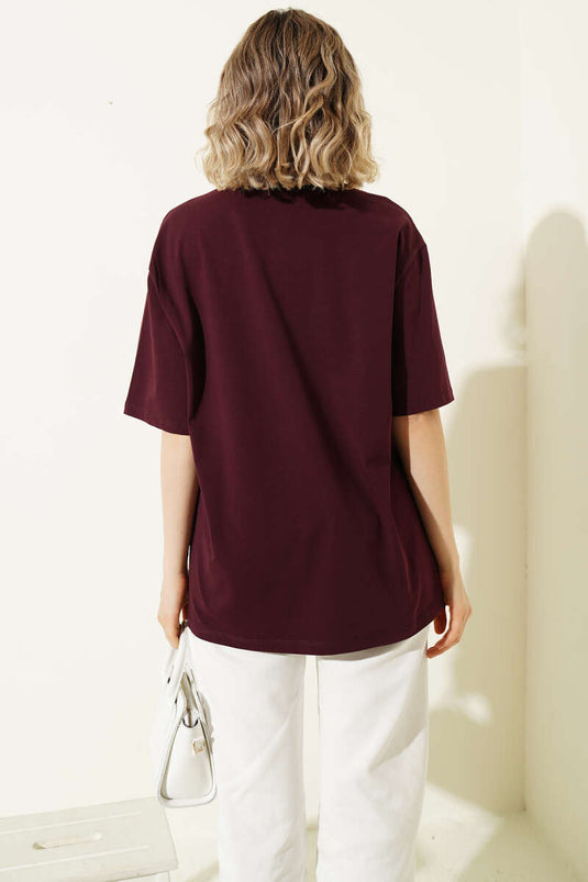 Stockholm Yazılı T-shirt Bordo