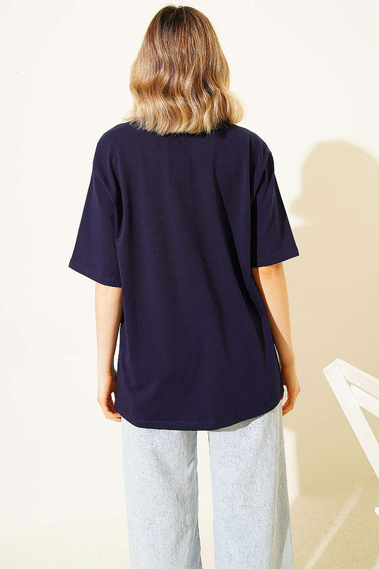 Stockholm Yazılı T-shirt Lacivert