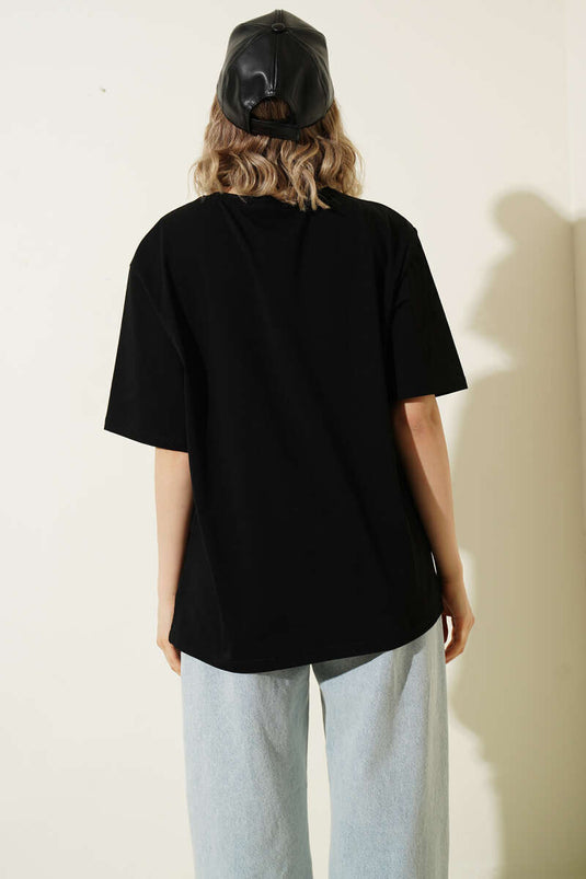 T-shirt nera con scritta Stockholm