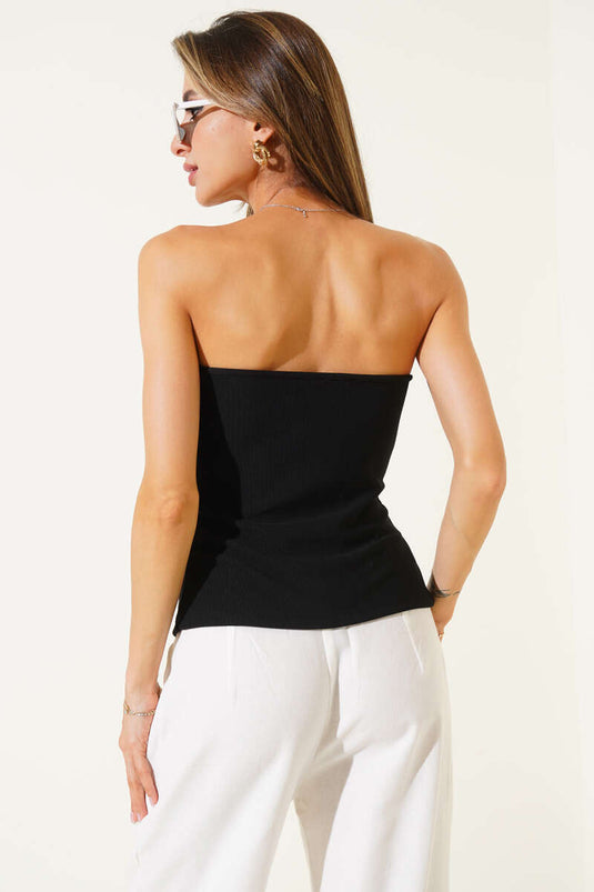 Blusa corsetto con bottoni senza spalline nera