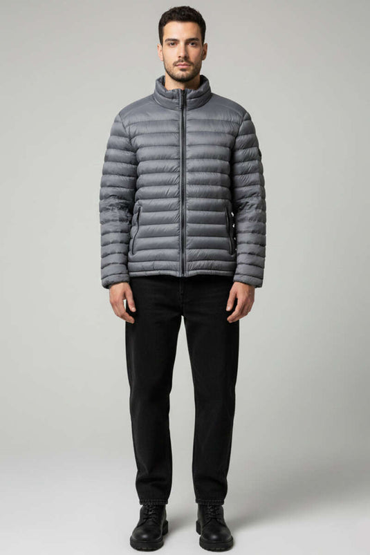 Graue wasserdichte Herren-Steppjacke