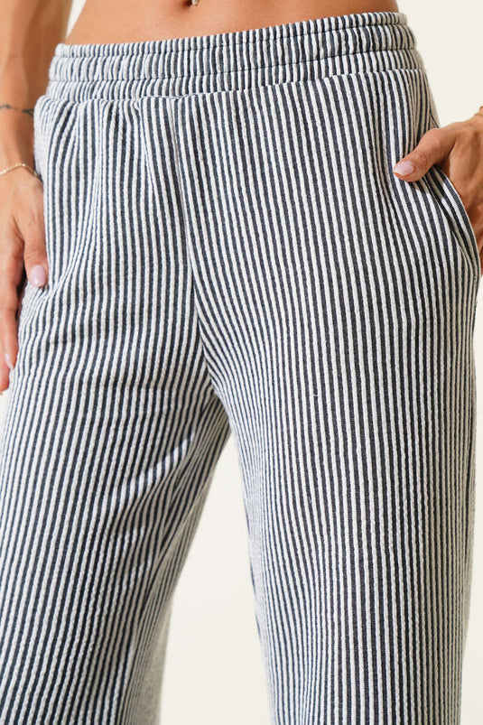 Su Yolu Beli Lastikli Pantolon Siyah