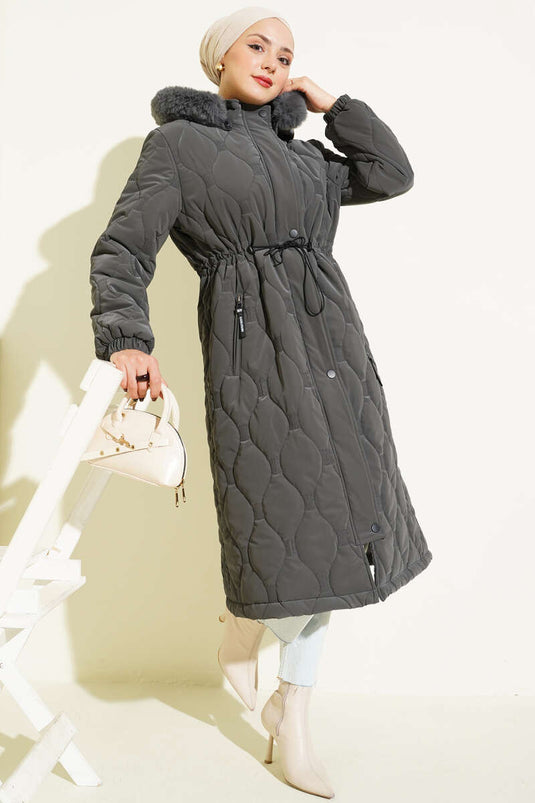 Su Yolu Kapitone Fermuarlı Mont Füme