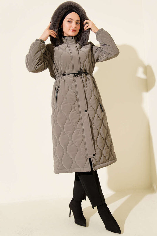 Su Yolu Kapitone Fermuarlı Mont Gri