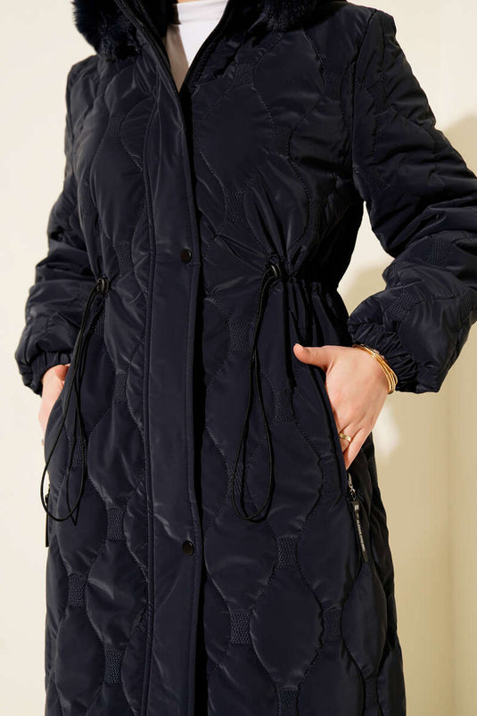 Su Yolu Kapitone Fermuarlı Mont Lacivert