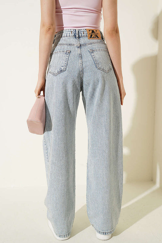 Pantalon en jean clair avec détails en pierre Su Yolu