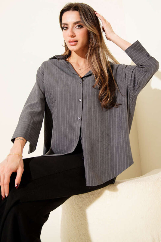 Suede Striped Shirt, Smoke Grey