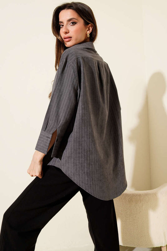 Suede Striped Shirt, Smoke Grey