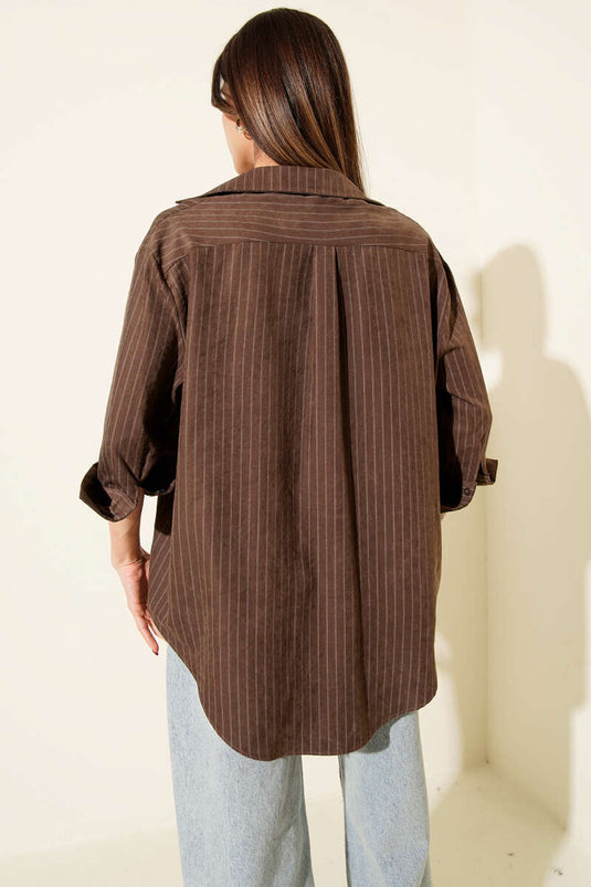 Wildlederhemd mit Streifen, Kaffee