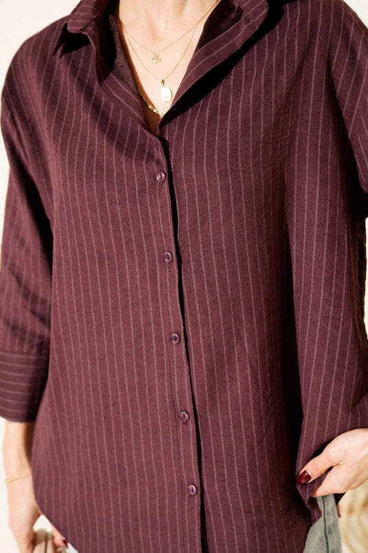 Suede Striped Shirt, Plum