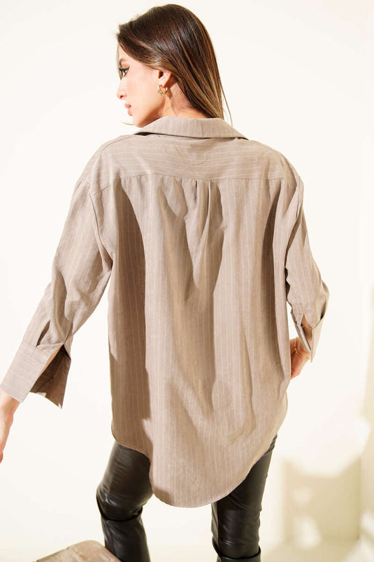 Suede Striped Shirt, Mink