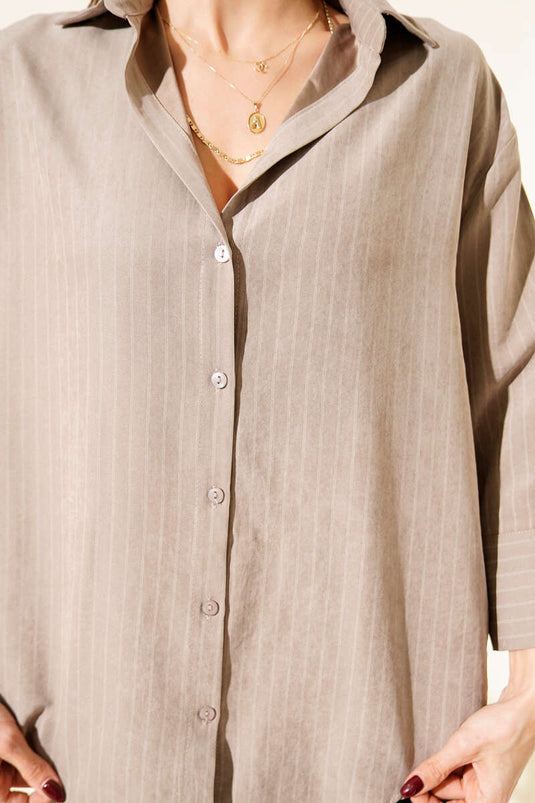 Suede Striped Shirt, Mink