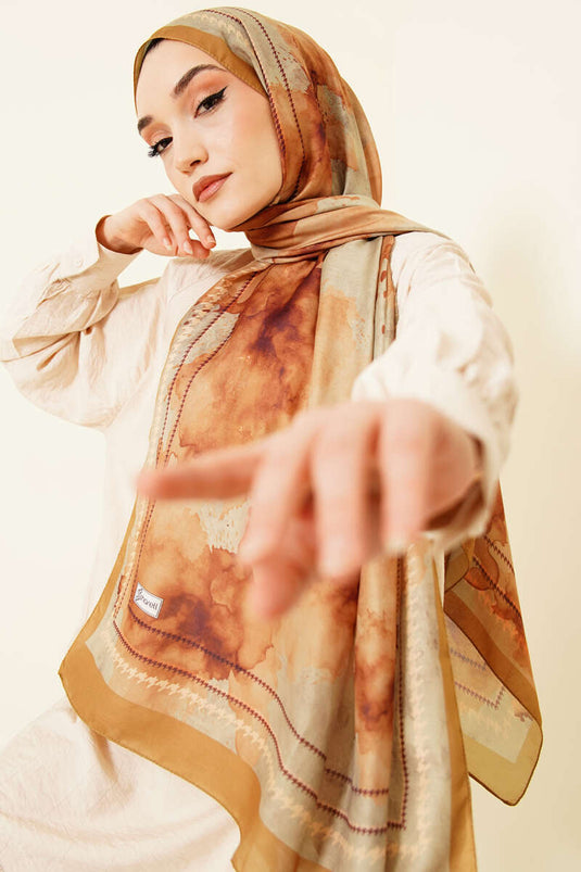 Pañuelo suave con estampado de pintura líquida verde aceituna