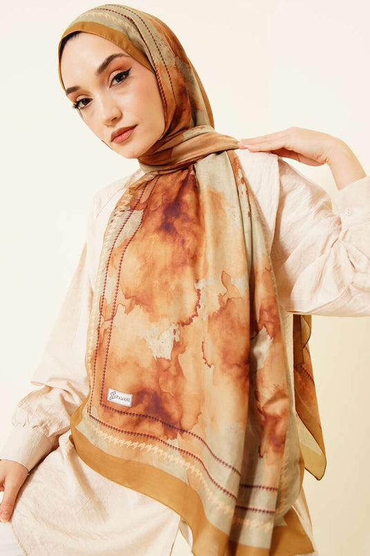 Pañuelo suave con estampado de pintura líquida verde aceituna