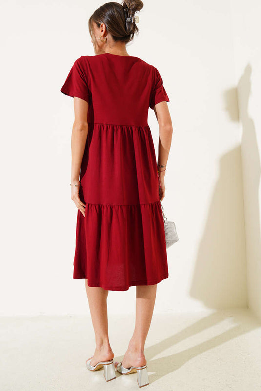 Robe bordeaux à col V en jersey simple