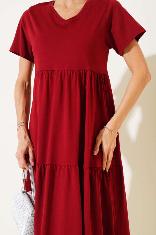 Single Jersey V-Neck Dress Burgundy