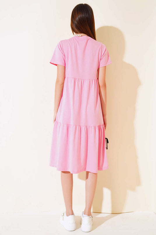 Robe rose à col V en jersey simple